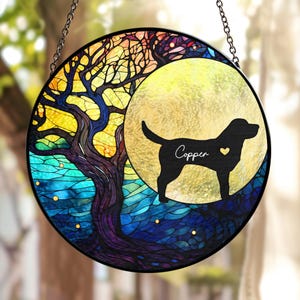 Personalized Pet Memorial Stained glass window hanging Suncatcher Ornament, Dog Angel Suncatcher, Dog Memorial Gift, Dog Lover Gift