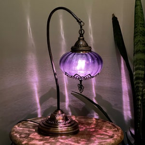 Purple Turkish Table Lamp: Authentic Mosaic Night Light