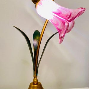 Handmade Purple Lily Glass Lampshade Table Lamp, Artisan Decor