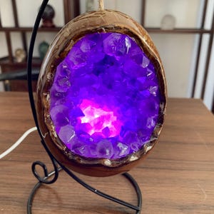Amethyst Geode Lamp: Crystal Light Decor with USB Port