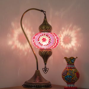 Baby Pink Swan Neck Turkish Mosaic Lamp – Bedside Lamp, Moroccan Decor, Gift for Her, Housewarming Gift