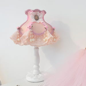 Coquette Princess Table Lampshade Peachy Pink vintage style-Lampshade only.