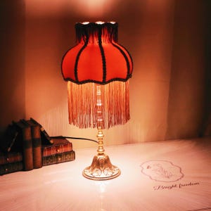 Handmade Retro Tassel Table Lamp: Copper Base, Pink Lampshade