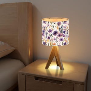 Purple Watercolor Tripod Table Lamp | Artistic Modern Accent Lamp with Purple Watercolor Design for Living Room & Bedroom Decor