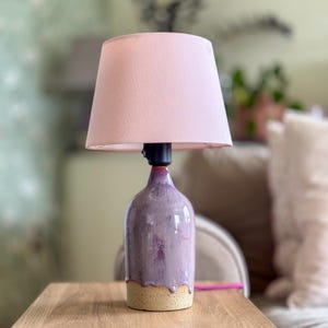 Handmade Purple Glazed Ceramic Table Lamp with Cotton Shade