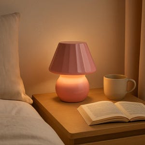 Modern Mushroom Table Lamp – Glass & Ceramic Design, Pink or Silver Finish, Cozy Room Lighting