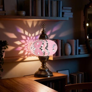 Pink Turkish Mosaic Table Lamp – Handmade Moroccan Bedside Light