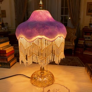 Handmade Purple Glass Tassel Table Lamp: Retro Bedside Light