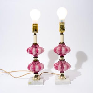 Vintage Pink Glass Lamps, Cranberry, Marble Base, Italy, SOLD INDIVIDUALLY